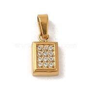 Ion Plating(IP) 304 Stainless Steel Pendants, with Cubic Zirconia, Rectangle Charm, Clear, Golden, 10x6x2.5mm, Hole: 4x2mm(STAS-C103-09G)