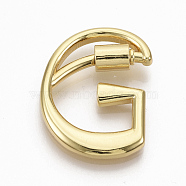Brass Screw Carabiner Lock Charms, for Necklaces Making, Real 18K Gold Plated, Nickel Free, Letter.G, 27.5x21x2.5mm(KK-T046-001G-G-NF)