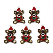 MIYUKI & TOHO Japanese Seed Beads, Handmade Pendants, Loom Pattern, Bear with Christmas Hat, Camel, 37x21x2mm, Hole: 1.5mm(SEED-Q037-007)
