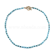 Cube Natural Apatite & Turquoise Beaded Necklaces for Women, Real 18K Gold Plated, 17.64 inch(44.8cm)(NJEW-T017-07G)