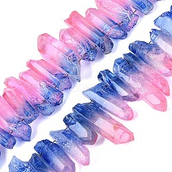 Two Tone Spray Painted Natural Quartz Crystal Points Beads Strands, Nuggets, Faceted, 15~50x3~16x3~15mm, Hole: 0.5~1mm, about 36~38pcs/strand, 14.96~17.13 inch(38~43.5cm)(G-Q610-03B)