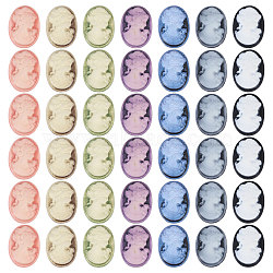 42Pcs 7 Colors Rertro Lady Cameo Resin Cabochons, Oval, Mixed Color, 24x17.5x4mm, 6pcs/color(RESI-CA0001-74)