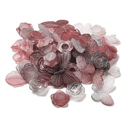 Transparent Acrylic Beads, Frosted, Mixed Shapes, Indian Red, 12~30.5x11.5~39.5x2.5~9mm, Hole: 1.6~2.7mm(OACR-H039-04B)