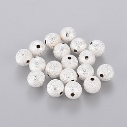 Brass Textured Beads, Silver Color Plated, Round, 10mm, hole: 1.8mm(EC226-S)