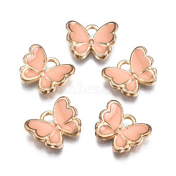 Alloy Enamel Charms, Butterfly, Light Gold, Dark Salmon, 10.5x13x3mm, Hole: 2mm(ENAM-S121-070K)