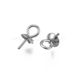 304 Stainless Steel Cup Peg Bails Pendants, For Half Drilled Beads, Half Round, Stainless Steel Color, 8x4mm, Hole: 2mm, Pin: 0.7mm(STAS-S057-58A-P)