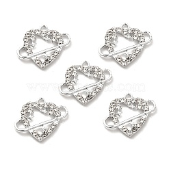 Alloy Rhinestone Pendants, Platinum Tone Hollow Out Heart Charms, Crystal, 19x23x3.3mm, Hole: 2.1mm(ALRI-C007-32P)