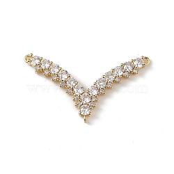 Rack Plating Brass Micro Pave Clear Cubic Zirconia Chandelier Component Link, V-shape, Cadmium Free & Lead Free, Long-Lasting Plated, Real 18K Gold Plated, 20x36x3mm, Hole: 1mm(KK-C019-25G)