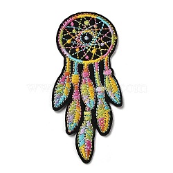 Woven Net/Web with Feather Appliques, Computerized Embroidery Cloth Iron on/Sew on Patches, Costume Accessories, Colorful, 97.5x37.5x1mm(DIY-D080-16)