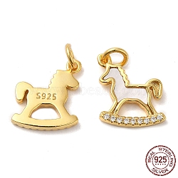 925 Sterling Silver Micro Pave Cubic Zirconia Charms, Rocking Horse Charm, with Shell & Jump Ring & 925 Stamp, Real 18K Gold Plated, 13x11x2mm, Hole: 2.5mm(STER-I010-07G)