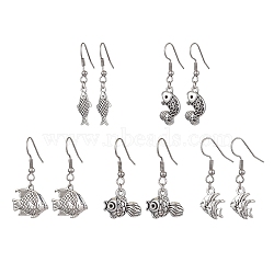 Fish Alloy Dangle Earrings, 304 Stainless Steel Earring for Women, Antique Silver, 35~43x8.5~18.5mm(EJEW-JE05535)