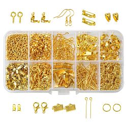 DIY Jewelry Making Finding Kit, Including Iron Peg Bails, Ribbon Crimp & Cord Ends, Earring Hooks, Bead Tips, Clasp, Brooch Findings, Golden, 7~17x4~6.5x1.5mm, Hole: 4mm, 1073Pcs/box(IFIN-CJ0001-79)