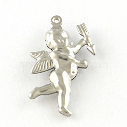 Tarnish Resistant Cupid/Cherub 201 Stainless Steel Pendants, Smooth Surface, Hollow, Stainless Steel Color, 29x27.5x5mm, Hole: 1mm(STAS-R075-17)