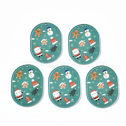 Transparent Printed Acrylic Pendants, Christmas, Oval, Cadet Blue, 39.5x28.5x2.5mm, Hole: 1.6mm(KY-S163-331)