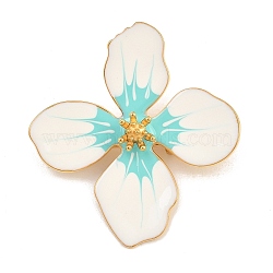 Flower Enamel Pins, 304 Stainless Steel & Rhinestone Brooches for Backpack Clothes, Golden, Cyan, 45x42mm(SA-CBA065A-02A-G)