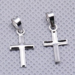925 Sterling Silver Cross Pendants, Platinum, 16x9x1mm, Hole: 5x3mm(STER-A029-548)
