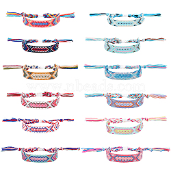12Pcs 12 Colors Polyester Braided Cord Bracelets Set, Ethnic Adjustable Bracelets, Mixed Color, Inner Diameter: 2-3/8~3-1/2 inch(6~8.8cm), 1Pc/color(BJEW-AN0001-56)
