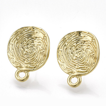 Alloy Stud Earring Findings, with Steel Pins, with Loop, Flat Round, Light Gold, 20x15mm, Hole: 2mm, Pin: 0.7mm