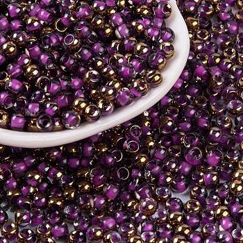 Glass Seed Beads, Inside Colours, Half Gilded Plated, Round, Medium Orchid, 4x3mm, Hole: 1.2mm, 6428pcs/pound