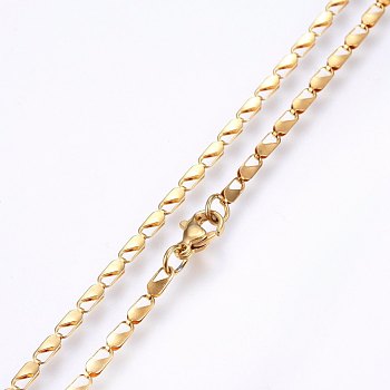 304 Stainless Steel Sheet Chain Necklaces, with Lobster Claw Clasps, Golden, 17.7 inch(45cm), 2.5mm, link: 6x2.5x1.5mm