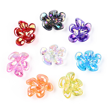 Transparent Acrylic Bead Caps, AB Color Plated, Flower, Mixed Color, 24x21.5x9mm, Hole: 1.5mm