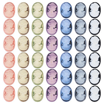 42Pcs 7 Colors Rertro Lady Cameo Resin Cabochons, Oval, Mixed Color, 24x17.5x4mm, 6pcs/color