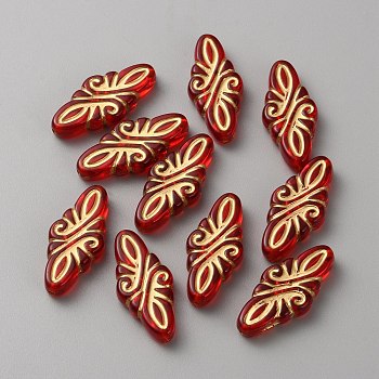 Plating Transparent Acrylic Beads, Golden Metal Enlaced, FireBrick, Rhombus, 30x14x5.5mm, Hole: 1.4mm