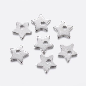 304 Stainless Steel Charms, Cut-Out, Star, Stainless Steel Color, 6x6x1mm, Hole: 1mm