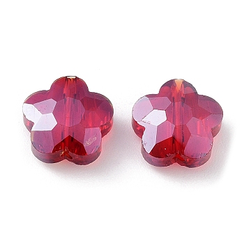 Transparent Electroplate Glass Beads, AB Color, Faceted Flower, Crimson, 9.5x10x5mm, Hole: 1.2mm