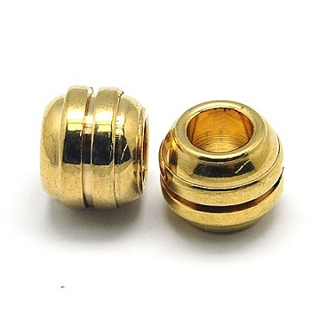 304 Stainless Steel Beads, Grooved Beads, Ion Plating (IP), Column, Large Hole Beads, Golden, 12x10mm, Hole: 6mm