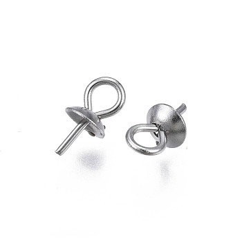 304 Stainless Steel Cup Peg Bails Pendants, For Half Drilled Beads, Half Round, Stainless Steel Color, 8x4mm, Hole: 2mm, Pin: 0.7mm