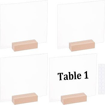 4Pcs Blank Acrylic Plates & 4Pcs Rectangle Beechwood Name Card Holder, Mixed Color, 100x30x20.5mm