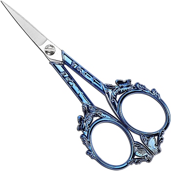 3 Chromium 13 Steel Scissors, Butterfly Pattern Craft Scissor, with Alloy Handle, for Needlework, Sewing, Blue, 120x50mm