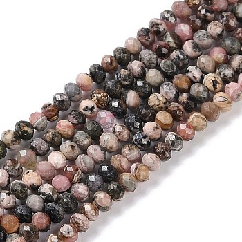 Argentina Natural Rhodonite Beads Strands, Faceted, Rondelle, 3.5~4x3mm, Hole: 0.7mm, about 127~132pcs/strand, 14.96~15.16''(38~38.5cm)