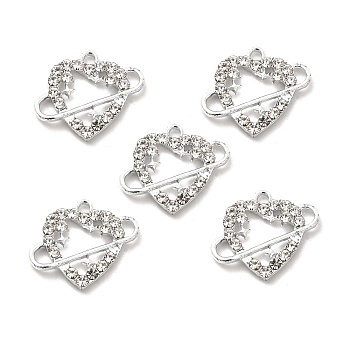 Alloy Rhinestone Pendants, Platinum Tone Hollow Out Heart Charms, Crystal, 19x23x3.3mm, Hole: 2.1mm