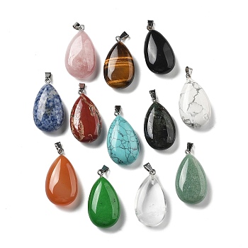 Teardrop Gemstone Pendants, with 201 Stainless Steel Findings, 43~45x24~25x13~14mm, Hole: 7x3mm