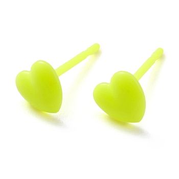 Eco-Friendly Plastic Stud Earrings, Heart, Green Yellow, 5.5x6x1.5mm, Pin: 0.8mm