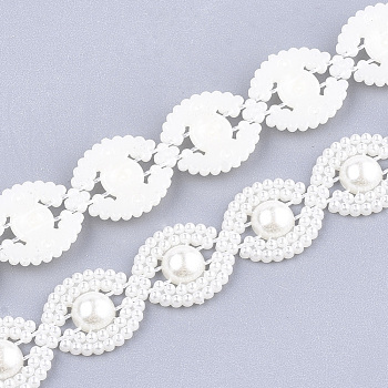 ABS Plastic Imitation Pearl Beaded Trim Garland Strand, Great for Door Curtain, Wedding Decoration DIY Material, Creamy White, 13x3mm, 10yards/roll