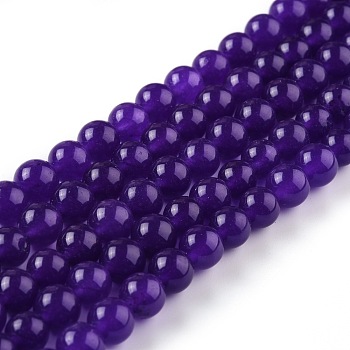 Natural White Jade Beads, Round, Dyed, Dark Violet, 8mm, Hole: 1mm, about 49pcs/strand, 15.16''(38.5cm)