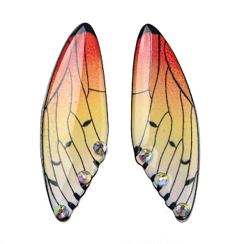 Transparent Epoxy Resin Cabochons, with Rhinestone, Wing, Goldenrod, 58x19x1.8~2.5mm