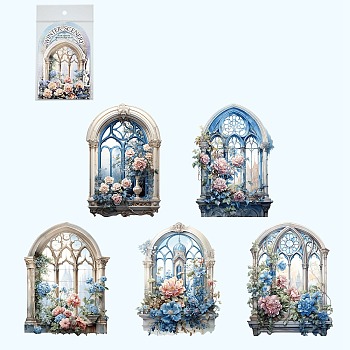 10Pcs Winter Flower Window Paper Self-Adhesive Stickers, for DIY Photo Album Diary Scrapbook Decoration, Blue, 100x166x1mm, Sticker: 100x100mm