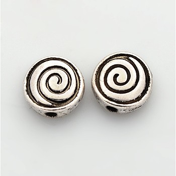 Tibetan Style Alloy Beads, Lead Free and Cadmium Free, Flat Round, Antique Silver, 8x8x4mm, Hole: 1mm