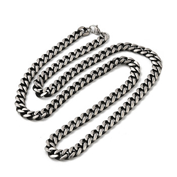201 Stainless Steel Cuban Link Chain Necklace, Antique Silver, 23.70 inch(60.2cm)