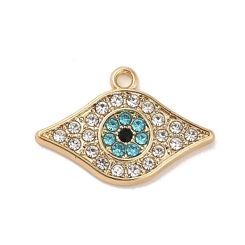 Alloy Pendants, with Rhinestone, Long-Lasting Plated, Evil Eye, Golden, 14x21x2mm, Hole: 1.5mm