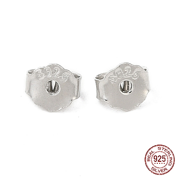 Rhodium Plated 925 Sterling Silver Friction Ear Nuts, Butterfly Earring Backs for Post Earrings, with S925 Stamp, Real Platinum Plated, 4x4.5x2mm
