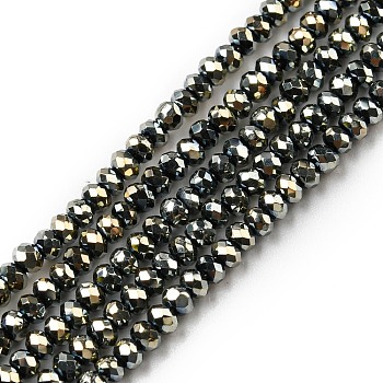 Electroplate Glass Beads Strands, Full Plated, Faceted, Rondelle, Silver Plated, 2~2.3x1.7~1.9mm, Hole: 0.3mm, about 208~214pcs/strand, 14.06~14.33''(35.7~36.4cm)