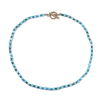 Cube Natural Apatite & Turquoise Beaded Necklaces for Women, Real 18K Gold Plated, 17.64 inch(44.8cm)