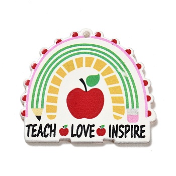 Teachers' Day Resin Pendants, Graduation Theme Charms, Rainbow, 35.8x40x2.4mm, Hole: 1.8mm