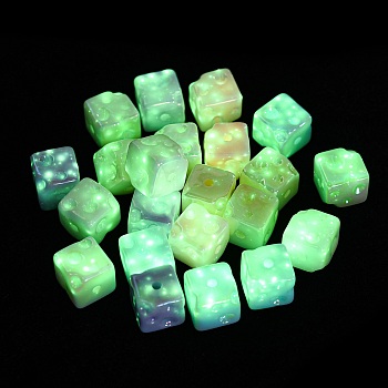 UV Plating Opaque Luminous Acrylic Beads, Iridescent, Cheese, Mixed Color, 14x14x14mm, Hole: 2.6mm