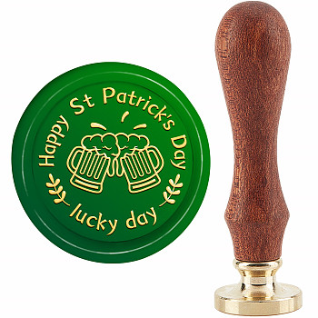 Brass Wax Seal Stamp with Handle, for DIY Scrapbooking, Saint Patrick's Day Themed Pattern, 3.5x1.18 inch(8.9x3cm)